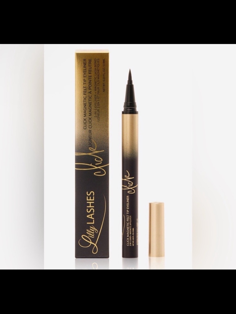 Lilly Lashes Click Magnetic Felt Tip Eyeliner — Black & Gold Packaging